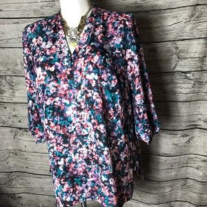 Boutique Womens Pink Floral Long Sleeve Floral Blouse Tunic Plus Size 1X TopPi